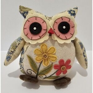 Vintage Folk Art Stuffed Fabric Owl 7"H
